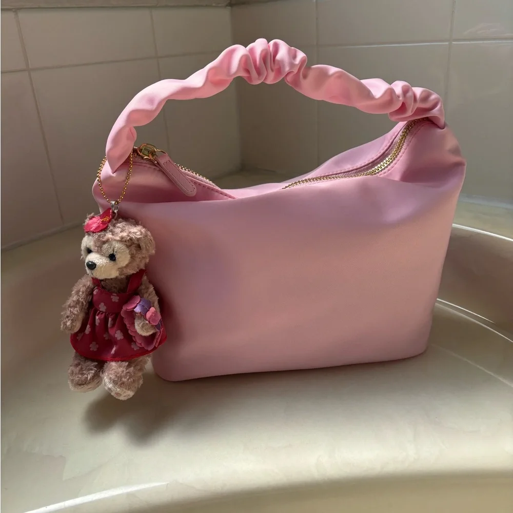 Stoney Clover Lane Pink Ruched Handle Satchel with Bear Charm - Picture 2 of 3